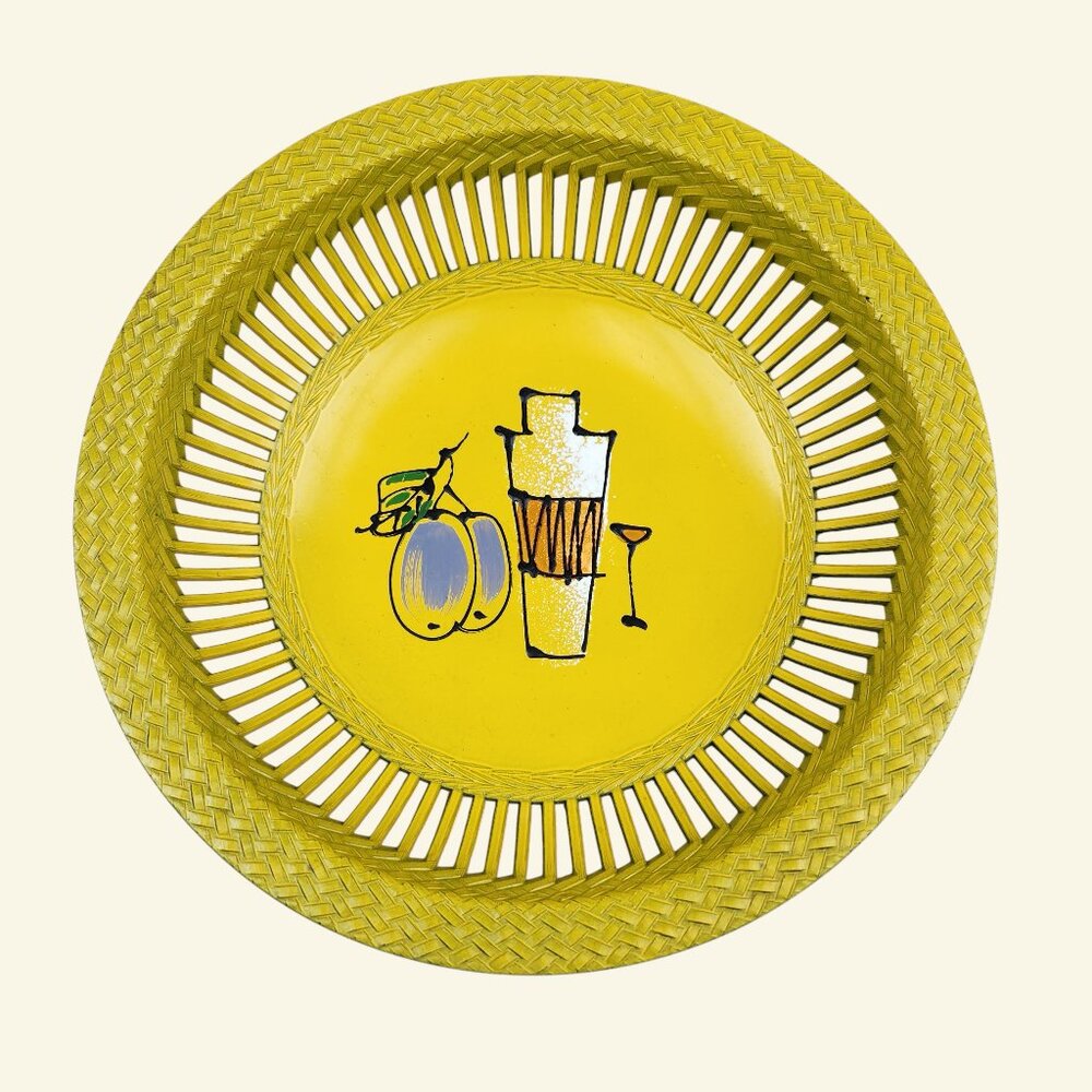 VTG Garnish Dish NANCO Cocktail Yellow Metal Basket Weave Reticulated 9.25 in.